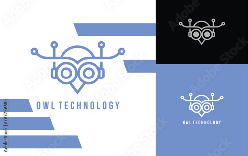 Owl eyes technology cyber security defense protection intelligence spy logo design vector