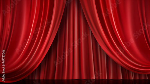 Realistic 3d Illustration Of Closed Red Stage Curtains Background

