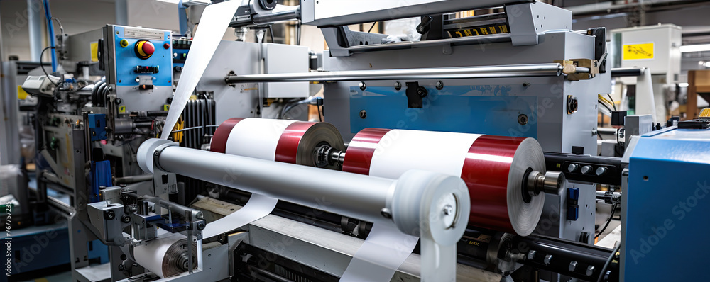 Industrial printing press machine at work Industrial printing press machine at work