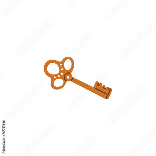 Vintage antique golden key flat icon, bronze medieval entrance symbol, secret key retro style, antiquarian item vector