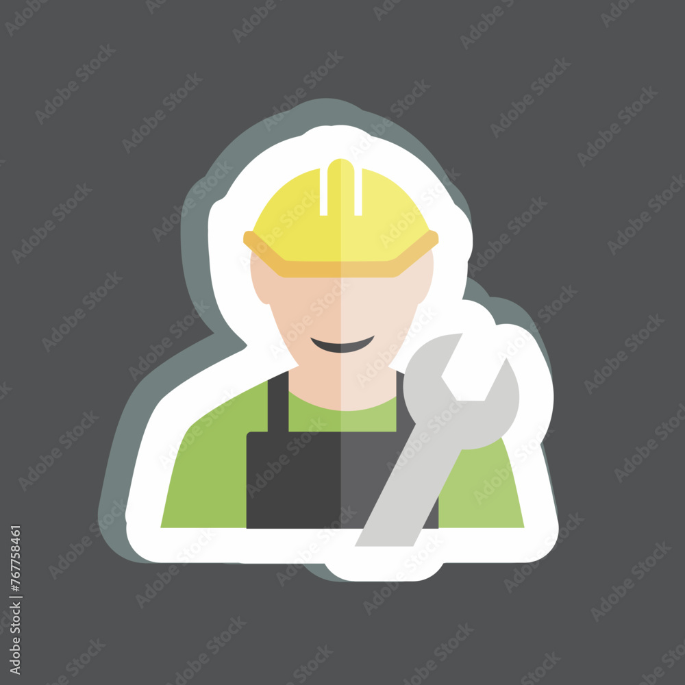 Engineer Sticker in trendy isolated on black background