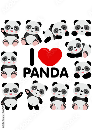 Fototapeta Naklejka Na Ścianę i Meble -  Set digital collage of I love pandas