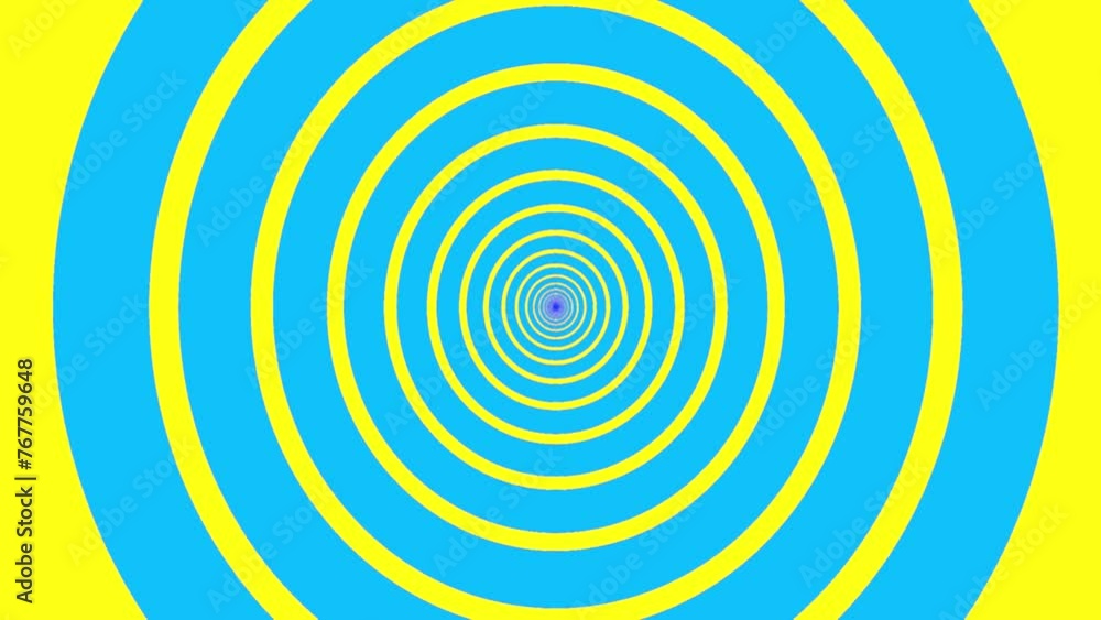 Expanding infinity rings pattern in blue on bright yellow. Abstract background, overlay or design element. Expanding infinity rings pattern in blue on bright yellow. Abstract background, overlay or design element.
