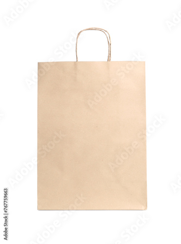 One kraft paper bag isolated on white. Mockup for design