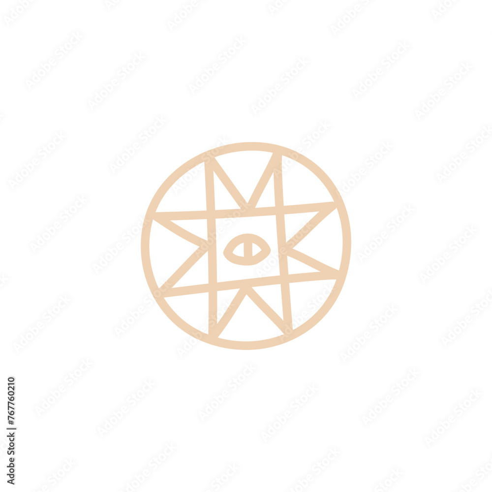 Symbol of magic, esoteric and occult vector icon, ritual sign with eye silhouette, magical protective round amulet