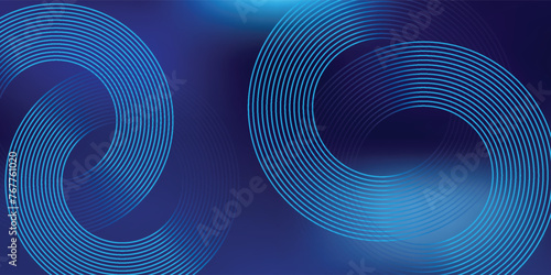 Abstract shining circle lines on dark blue background. Geometric line art design. Modern shiny blue lines.