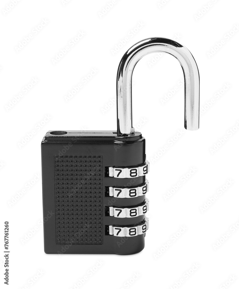 Unlocked steel combination padlock isolated on white Unlocked steel combination padlock isolated on white
