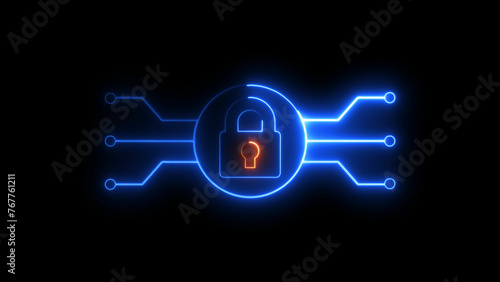 glowing neon sign Cybar security icon illustration .