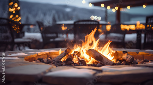 fireplace camping background, coal and fire flame 