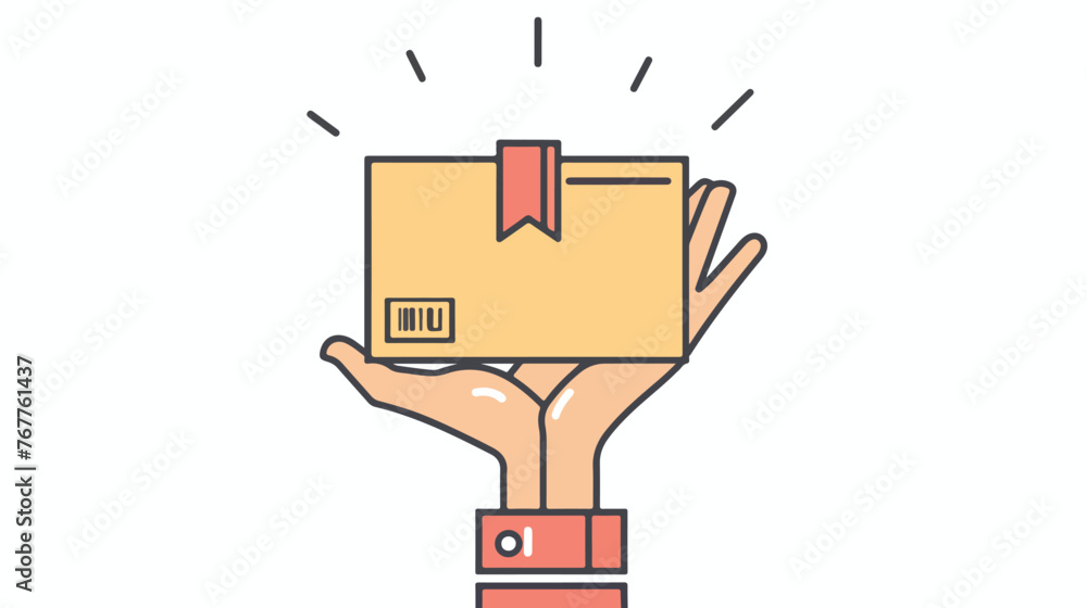 Box on hand line icon. Package parcel order. Delivery