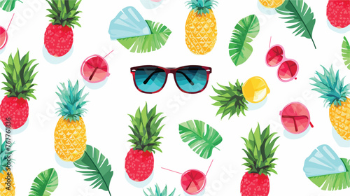 Fototapeta Naklejka Na Ścianę i Meble -  Bright seamless summer pattern of pineapple in sunglasses