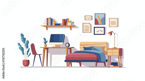 Flat style design for bedroom and study room.  © Mishab