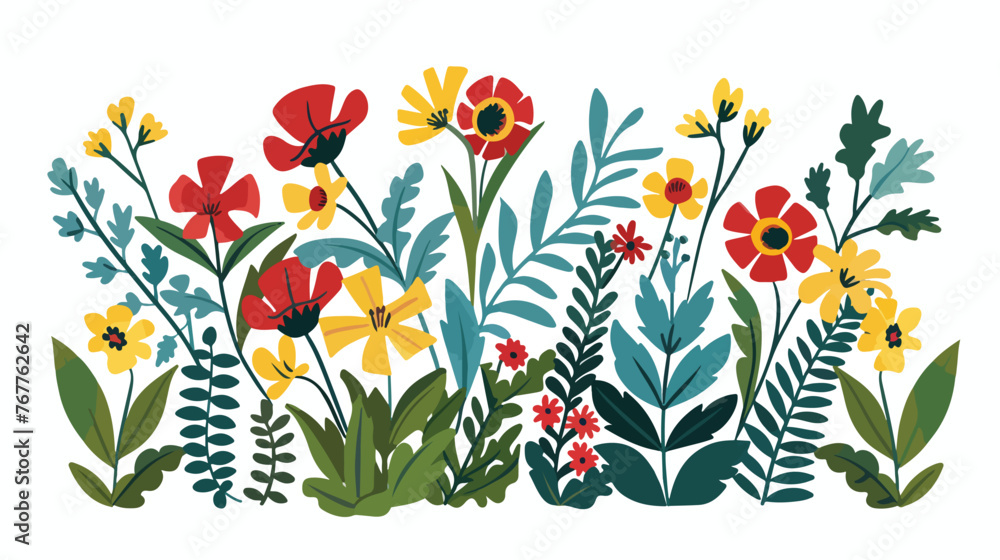 Flowers and leafs garden decorative Flat vector isolated
