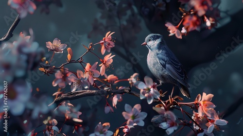 Bird and Flower Desktop Wallpaper Floral Digital
