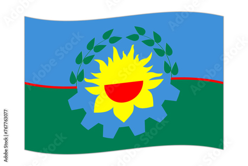 Waving flag of Buenos Aires, administrative division of Argentina. Vector illustration.