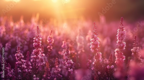 Purple heather flowers blooming outdoors on a sunny spring day © Brian Carter