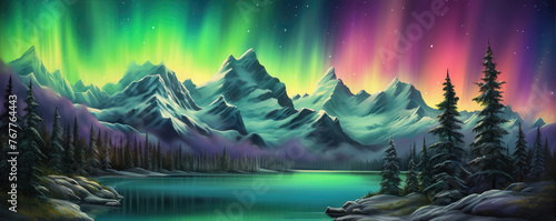 Aurora borealis and high moutains