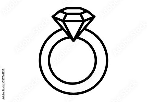 Icono negro de anillo con diamante. 