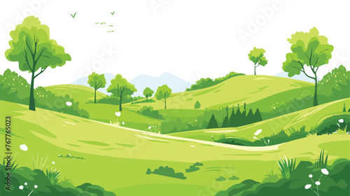 Green landscape isolated on white background. Flat vector