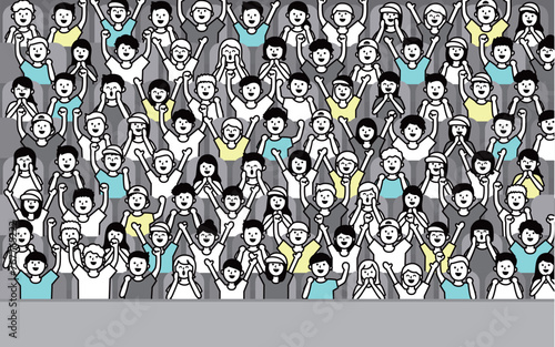 観客席でスポーツ観戦をしている人たち