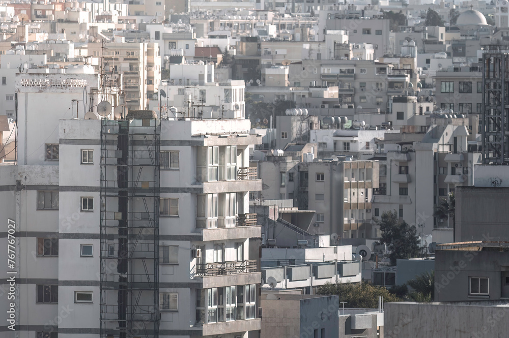 Cyprus, Nicosia city. Elevated view of residential neighborhood