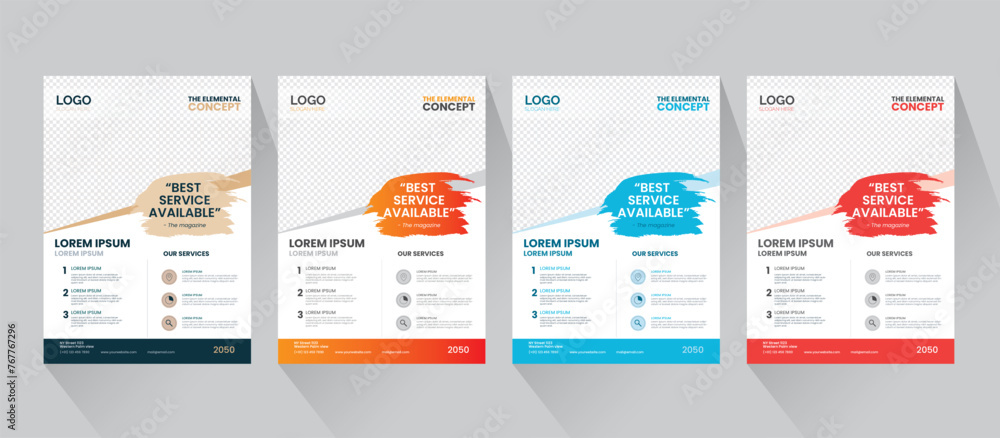 Corporate creative colorful business flyer template design set, vector illustration template