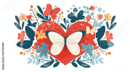 Heart surrounded by flowers. On the background 