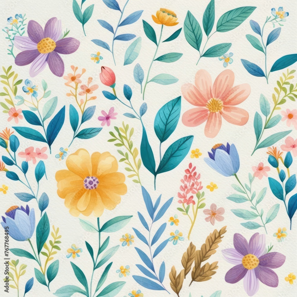 Floral pattern. Hand-drawn watercolor background.