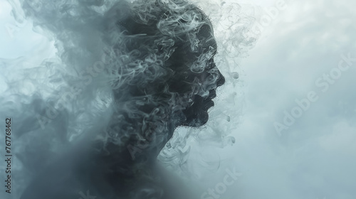 A ghostly detailed figure emerging from the mist