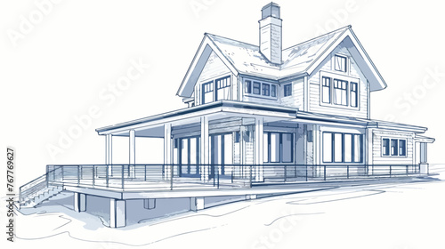 House sketch Flat vector isolated on white background