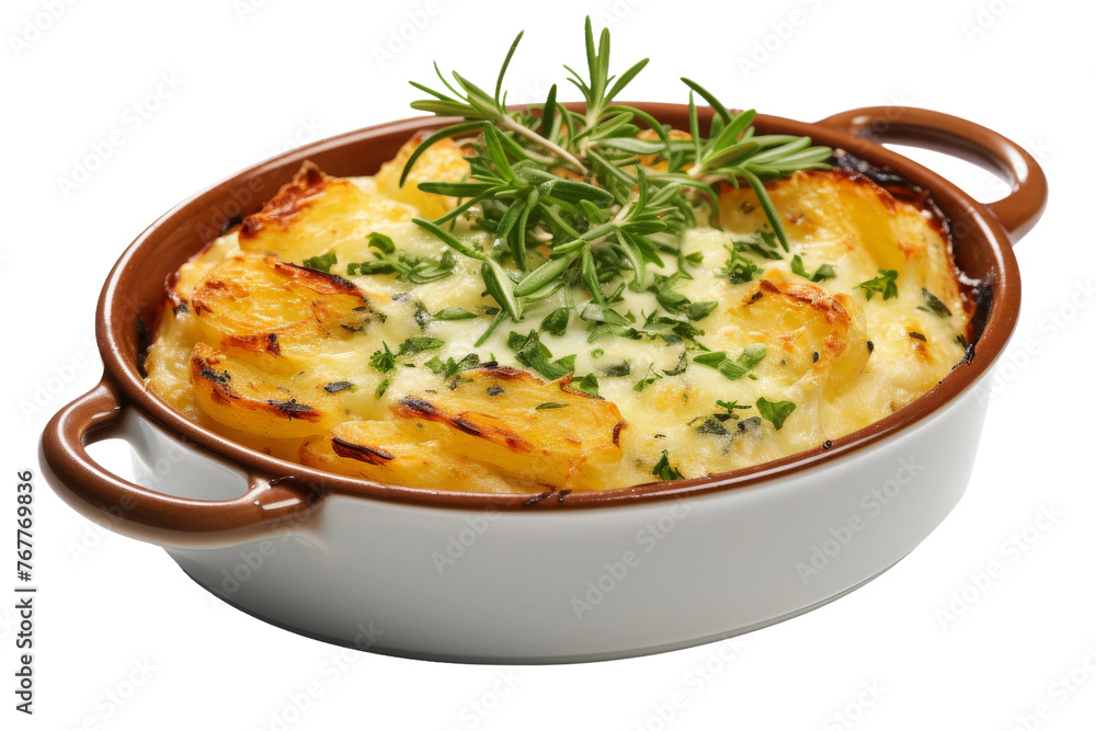 Aromatic Delight: Casserole Dish Adorned With Fresh Green Garnish. On a White or Clear Surface PNG Transparent Background.