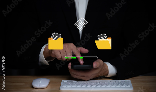 Data transfer through cloud technology Exchange data with modern internet technology that is fast and secure Internal document backup on online databases,Transfer files data system relocation concept