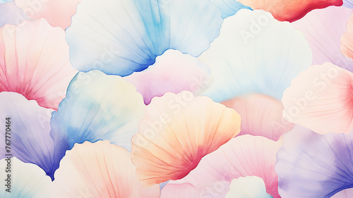 Colorful pastel seashells, watercolor background postcard photo