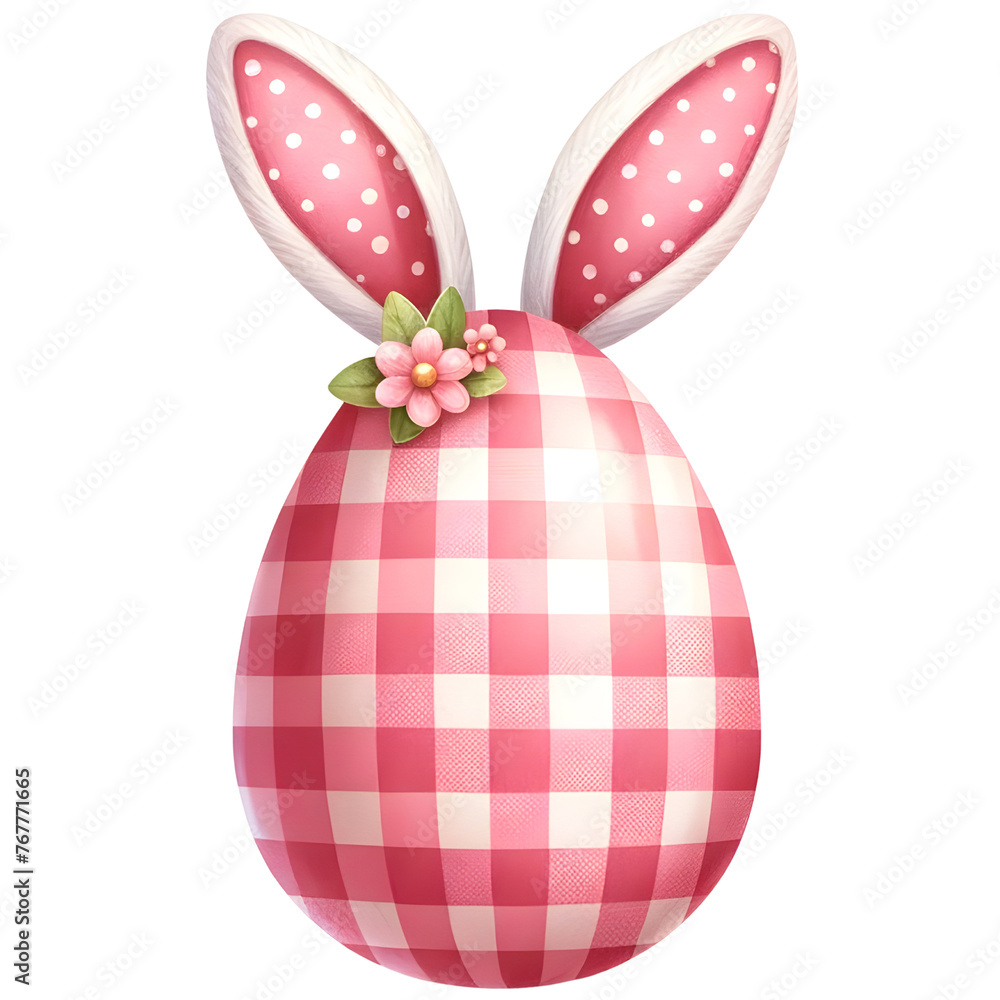 Cute gingham patterned easter egg with bunny ears clipart with transparent background Cute gingham patterned easter egg with bunny ears clipart with transparent background