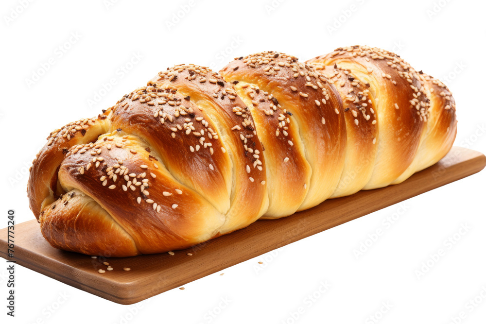 Golden Sesame Symphony: A Long Loaf of Bread With Sesame Seeds. On a White or Clear Surface PNG Transparent Background.