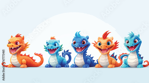 Kid Chinese Dragon. Nursery Wallpaper. Cute 3D images