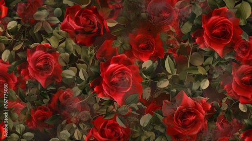 Red Rose Flowers Seamless Pattern Old Vintage