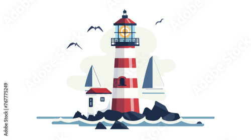 Lighthouses Nautical Ocean Watercolor Flat vector 