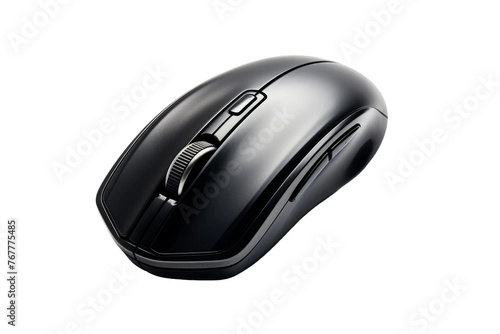 Midnight Elegance: A Sleek Black Computer Mouse on a Minimalist White Canvas. On a White or Clear Surface PNG Transparent Background.