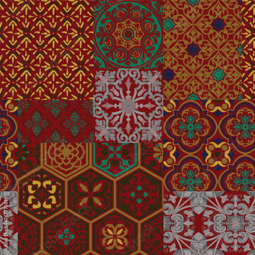 patchwork geometrical seamless pattern design for fabrics and sheets.