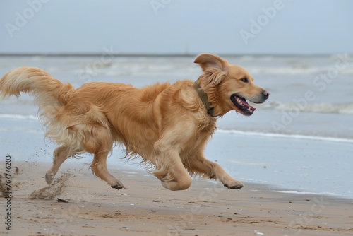 golden retriever running on the beach © agrus_aiart