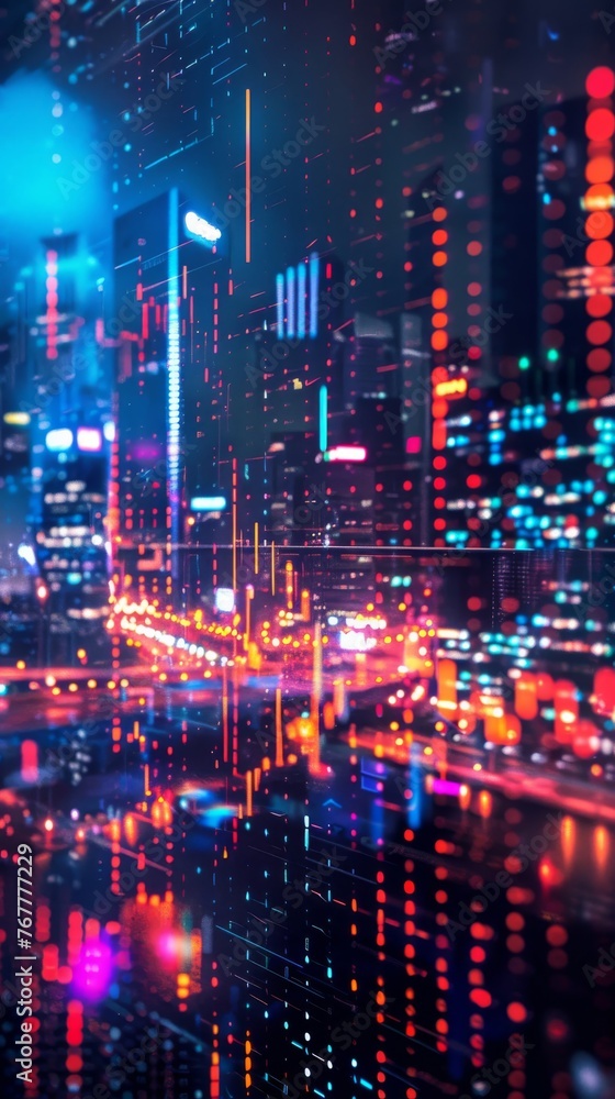 Futuristic cityscape with dynamic neon lights. An abstract digital art piece reflecting a neon-lit futuristic cityscape bustling with energy and vibrancy Futuristic cityscape with dynamic neon lights. An abstract digital art piece reflecting a neon-lit futuristic cityscape bustling with energy and vibrancy