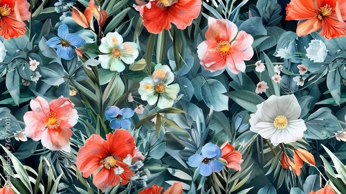 Seamless Floral Pattern with Flowers on Summer