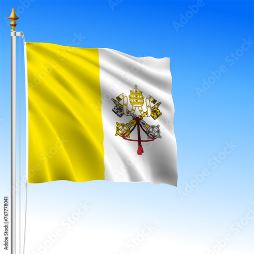 Vatican City, Holy See official national waving flag, Rome, Italy, vector illustration