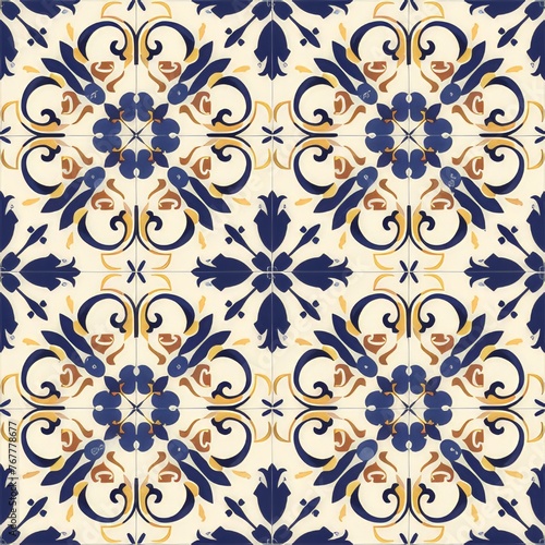 Repeating pattern inspired by Basque tile style. It has a seamless edge for continuous repeatability.