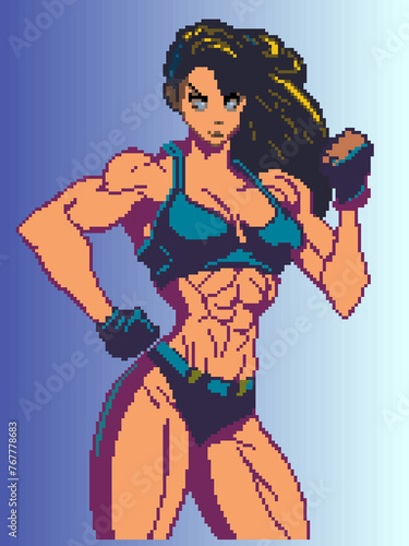 Athletic girl in pixel art style. Color illustration for design