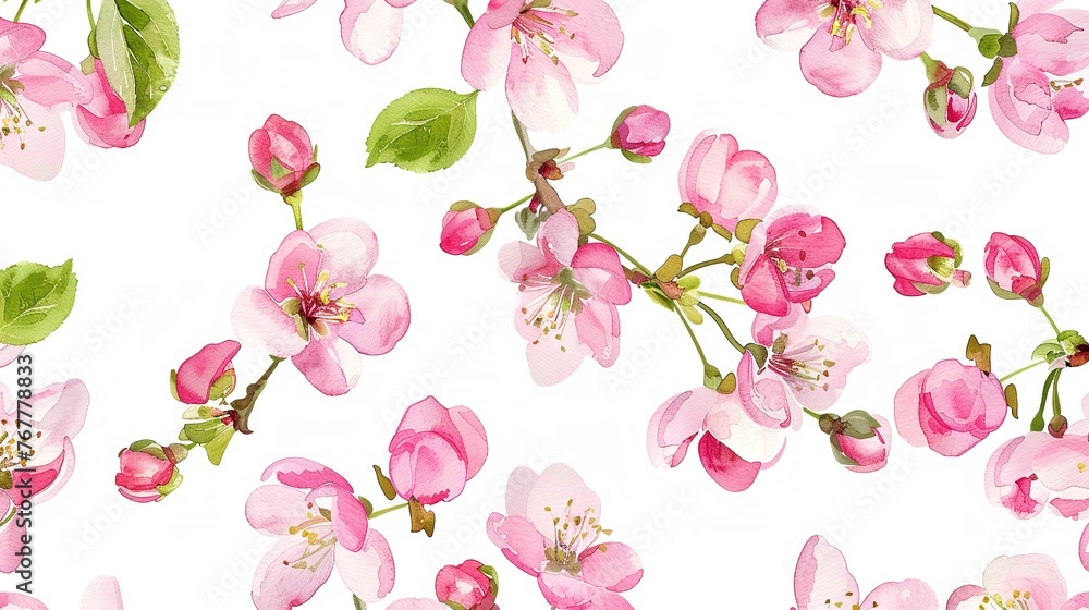 Seamless Pattern of Small Pink Flower Buds