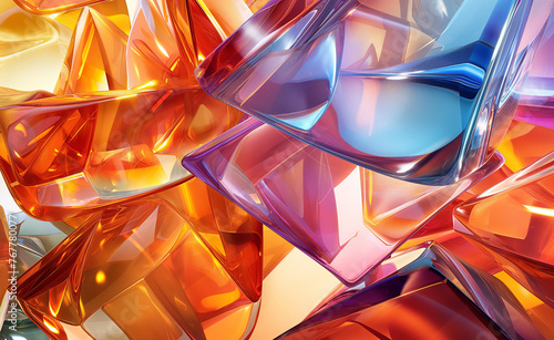 Vivid Glass Symphony: Abstract 3D Wallpaper