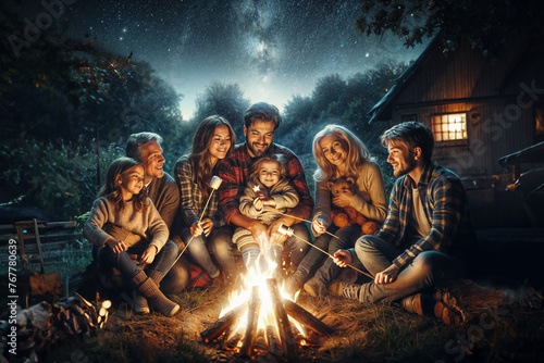 Family Bonding - Nostalgic Gathering Around Bonfire Under the Stars