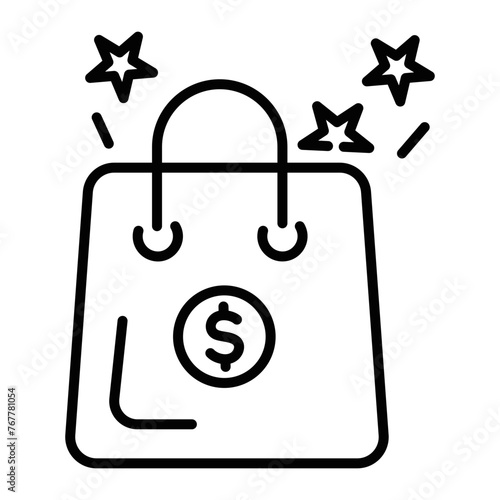 Editable line style icon of loyalty gift bag 